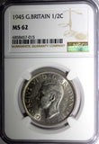 Great Britain George VI Silver 1945 1/2 Crown NGC MS62 32.3 mm KM# 856 (15)