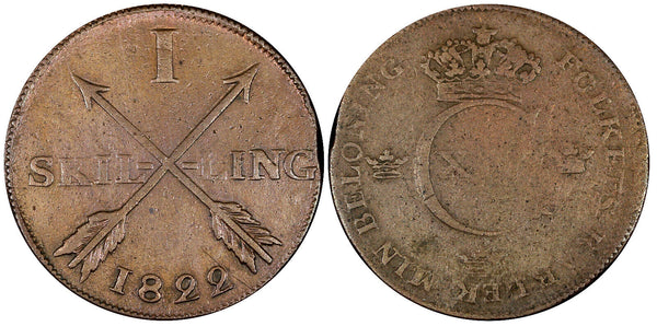 Sweden Carl XIV Johan Copper 1822 1 Skilling Mintage-520,000 KM# 597(21 370)