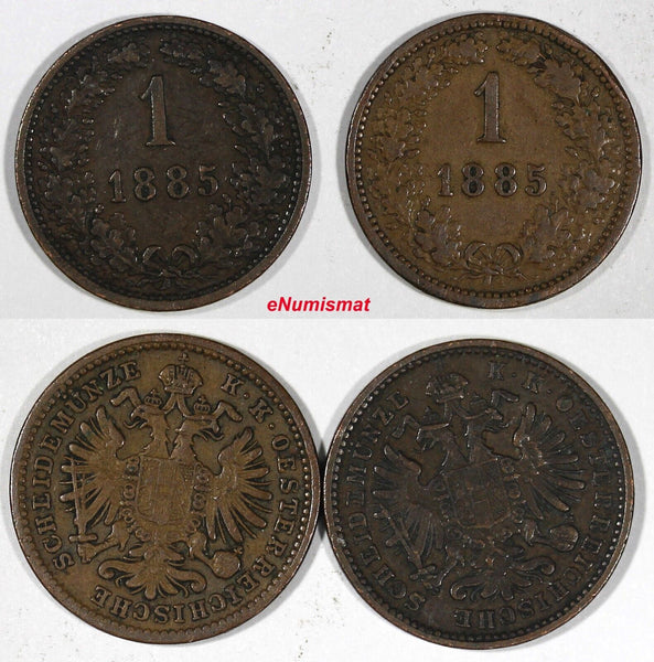 Austria Franz Joseph I Bronze  LOT OF 2 COINS 1885 1 Kreuzer KM# 2187 (387)