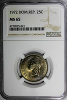 DOMINICAN REPUBLIC 1972 25 Centavos NGC MS65 Mintage-800,000 KM# 20a.1 (021)
