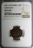 Colombia Cartagena (1811) 1/2 Real Revolutionary Issue NGC AU55 BN SCARCE KM-D2