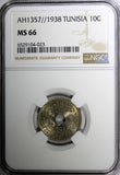 Tunisia AH1357 1938 10 Centimes  NGC MS66 GEM BU   KM# 259 (23)