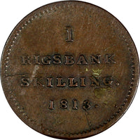 DENMARK Frederik VI Copper 1813 1 Rigsbankskilling KM# 680 (19 580)