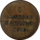 DENMARK Frederik VI Copper 1813 1 Rigsbankskilling KM# 680 (19 580)