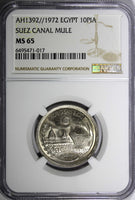 Egypt AH1392 1972 10 Piastres Suez Canal; NGC MS65 GEM BU KM# 429 (17)