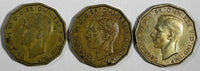 Great Britain George VI LOT OF 3 COINS 1941 3 Pence WWII Issue KM# 849 (20 239)