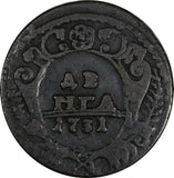 Russia Anna Ivanovna Copper 1731 Denga RED Mint OVERSTRUCK Toning KM# 188 (097)
