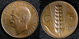 Italy Vittorio Emanuele III Bronze 1933 R 5 Centesimi UNC KM# 59 (23 664)