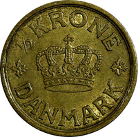 DENMARK Christian X Aluminum-Bronze 1924 HCN GJ 1/2 Krone KM# 831.1