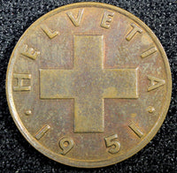 SWITZERLAND Bronze 1951 B 2 Rappen KM# 47 (23 398)