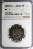 Mexico SPANISH COLONY Fernando VI 1757 Mo M 2 Reales NGC VF25 SCARCE KM# 86.1(5)