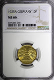 Germany 1925 A 10 Reichspfennig NGC MS66 ONLY 1 GRADED HIGHEST KM# 40 (048)