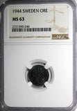 SWEDEN Gustaf V IRON 1944 1 ORE NGC MS63 1 GRADED HIGHER WWII Issue KM# 810