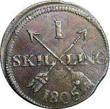 SWEDEN 1805 1 SKILLING OVERSTRUCK ON 18th Cent 2 ORE S.M.  KM#566 /2366A