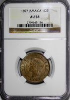 Jamaica Victoria 1897 1/2 Penny NGC AU58 Mintage-120,000 Toned KM# 16