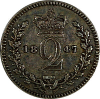 Great Britain Victoria 'Young Head' Silver 1847 2 Pence KM# 729 (17 588)
