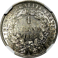 France Silver 1894 A 1 Franc NGC AU DETAILS KM# 822.1 (074)