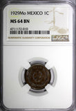 Mexico ESTADOS UNIDOS MEXICANOS Bronze 1929 Mo 1 Centavo NGC MS64 BN KM# 415