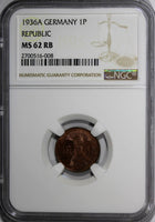 Germany 1936-A 1 Reichspfennig NGC MS62 RB 1GRADED HIGHEST KM# 37 (008)