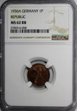 Germany 1936-A 1 Reichspfennig NGC MS62 RB 1GRADED HIGHEST KM# 37 (008)