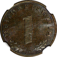 Germany - Third Reich 1939 A 1 Reichspfennig Berlin Mint NGC MS65BN KM# 89 (008)