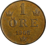 Sweden Oscar II Bronze 1906 1 Öre 2 Years Type ch.UNC BETTER DATE KM# 768 (926)