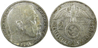 Germany - Third Reich Silver 1938 G 2 Reichs Mark Hindenburg KM# 93 (22 296)