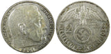 Germany - Third Reich Silver 1938 G 2 Reichs Mark Hindenburg KM# 93 (22 296)