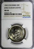 Colombia 1965 50 Centavos NGC MS66 Jorge Eliecer Gaitan GEM BU COIN KM# 225 /109