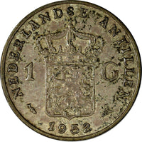 Netherlands Antilles Juliana Silver 1952 1 Gulden 1st Year Type Toned  KM# 2 (1)