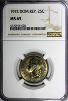 DOMINICAN REPUBLIC 1972 25 Centavos NGC MS65 Mintage-800,000 KM# 20a.1 (020)