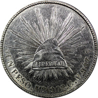 Mexico SECOND REPUBLIC Silver 1908 Mo GV Peso 38.5 mm aUNC KM# 409.2 (560)