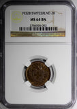 Switzerland Bronze 1932B 2 Rappen NGC MS64 BN FIRST YEAR FOR THE TYPE KM4.2a (2)