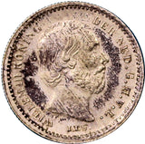 Netherlands William III Silver 1879  Broadaxe 5 Cents Toned High Grade KM# 91(5)