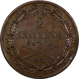 Sweden Oscar I Copper 1852 2 Skilling Banco 33.5 mm Mintage-61,420 KM# 664 (855)