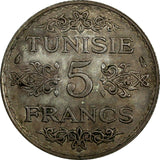 Tunisia  Silver 1353 (1934) 5 Francs Toned KM# 261 (18 942)
