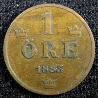 Sweden Oscar II Bronze 1883 1 Öre  Large letters KM# 750  (23 158)