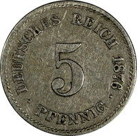 Germany - Empire Wilhelm I 1876 G 5 Pfennig Baden-Württemberg Mint KM# 3 (075)