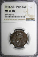 Australia George VI Bronze 1944 1/2 Penny NGC MS61 BN BETTER DATE KM# 41