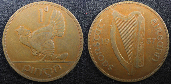 Ireland Republic Bronze 1937 1 Penny Hen with chicks KM# 3 (23 076)