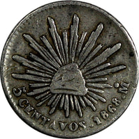 Mexico SECOND REPUBLIC Silver 1868 Mo 5 Centavos ch.VF SCARCE KM# 397 (19 169)