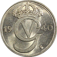 Sweden Gustaf V Nickel-Bronze 1940 G 25 Öre GEM BU  KM# 798 (22 037)