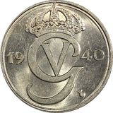 Sweden Gustaf V Nickel-Bronze 1940 G 25 Öre GEM BU  KM# 798 (22 037)