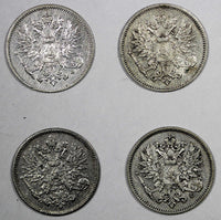 Finland Nicholas II Silver LOT OF 4 COINS 1910 L 25 Pennia Better Date KM#6.2(7)
