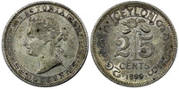 Ceylon Victoria Silver 1899 25 Cents Mintage-600,000 KM# 95 (20 531)