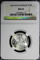 Mozambique Silver 1960 10 Escudos NGC MS63 KM# 79
