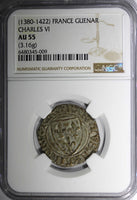 FRANCE Charles VI 1380-1422 Silver Blanc Guenar NGC AU55 Duplessy-377d (9)