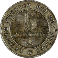 BELGIUM Leopold I  Copper-Nickel 1864 5 Centimes VF SCARCE DATE KM# 21(10 398)