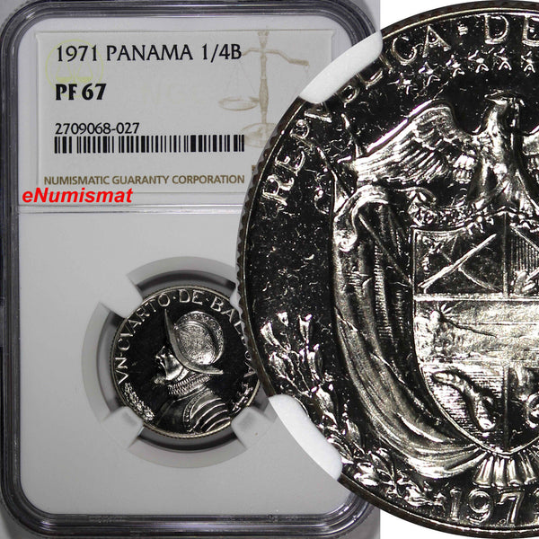 Panama Copper-Nickel  PROOF 1971 1/4 Balboa NGC PF67 Mintage-11,000 KM#11.2a (7)