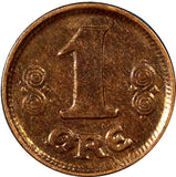 Denmark Christian X Bronze  1917 VBP; GJ 1 Ore aUNC KEY DATE SCARCE KM# 812.1